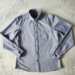 H&M Linen Blend Shirt Mens Medium Chambray Vacation‎ Preppy Summer Fitted Beachy